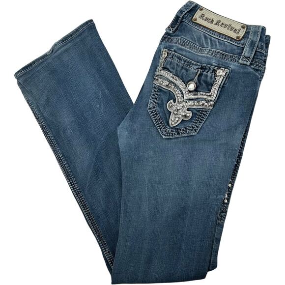 VTG y2k Women's Low Rise Rock Revival Medium Wash Blue Denim Betty Bootcut Jeans - Picture 1 of 9